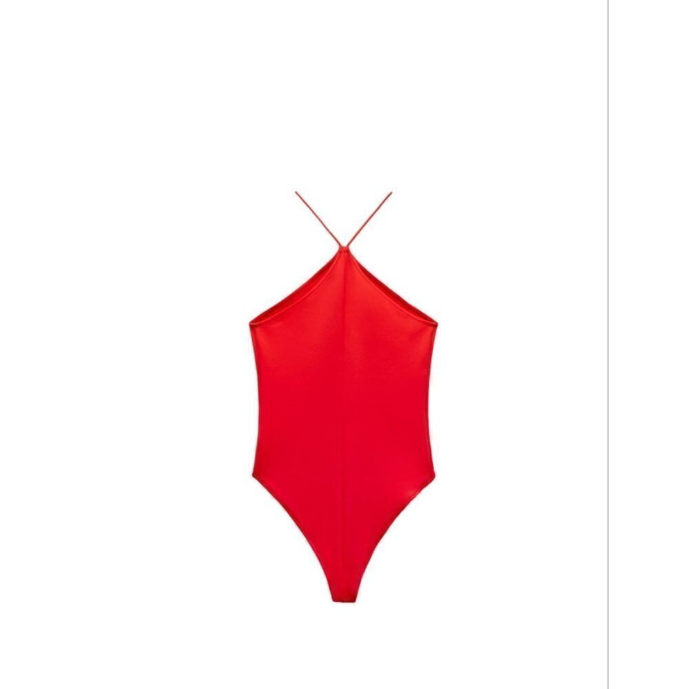 ZARA RIB HALTER BODYSUIT RED SIZE S 0264/545